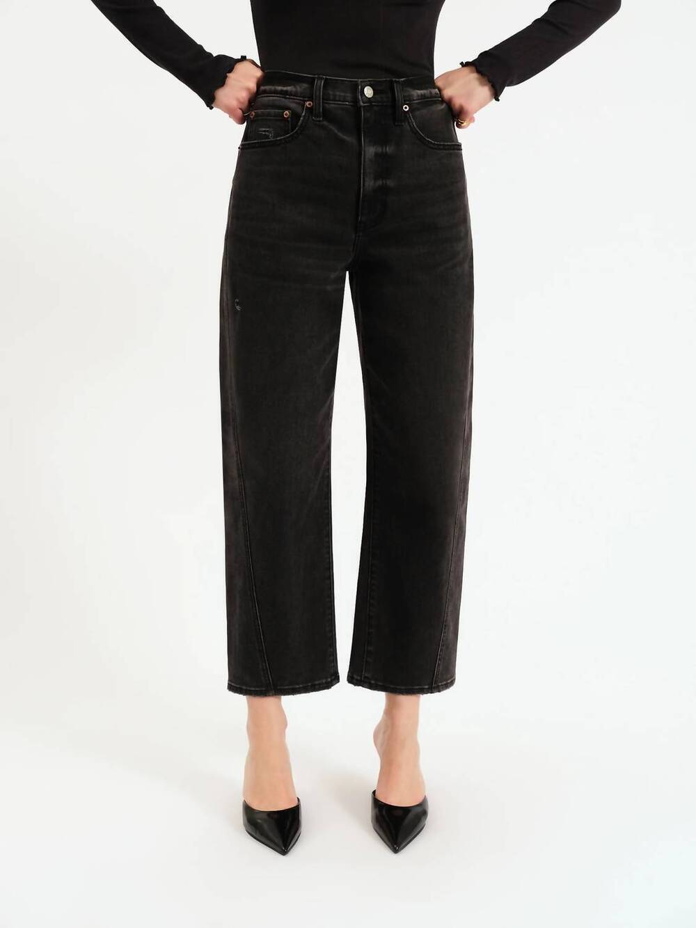 NEW DAZE westward high rise barrel leg straight jeans in night life vintage